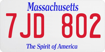 MA license plate 7JD802