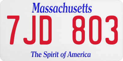 MA license plate 7JD803