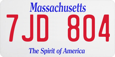 MA license plate 7JD804