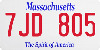 MA license plate 7JD805