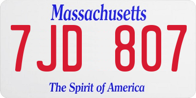 MA license plate 7JD807