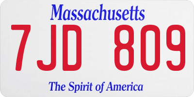 MA license plate 7JD809