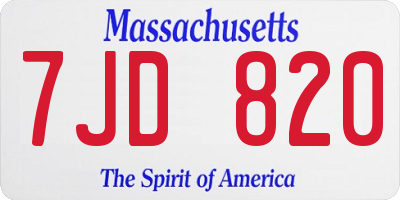 MA license plate 7JD820