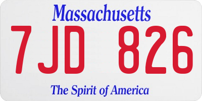 MA license plate 7JD826