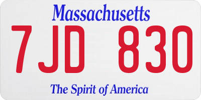 MA license plate 7JD830