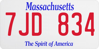 MA license plate 7JD834