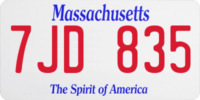 MA license plate 7JD835