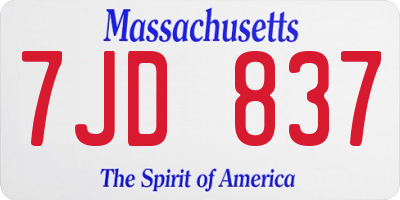 MA license plate 7JD837