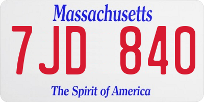 MA license plate 7JD840