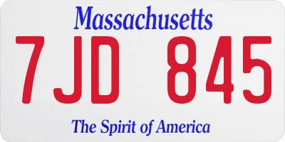 MA license plate 7JD845