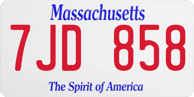 MA license plate 7JD858