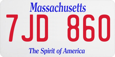 MA license plate 7JD860