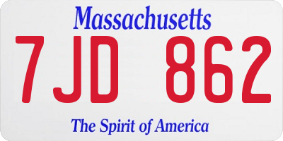 MA license plate 7JD862