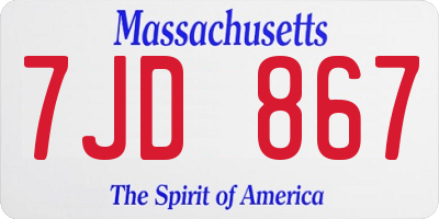 MA license plate 7JD867