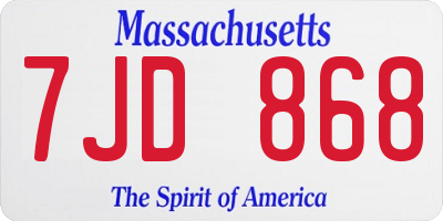 MA license plate 7JD868