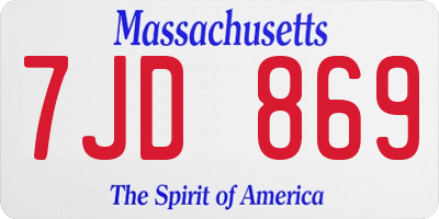 MA license plate 7JD869