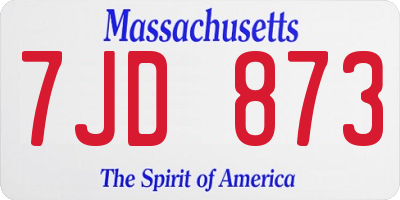 MA license plate 7JD873