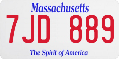 MA license plate 7JD889