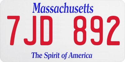 MA license plate 7JD892