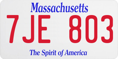 MA license plate 7JE803