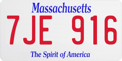 MA license plate 7JE916