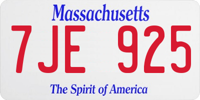 MA license plate 7JE925