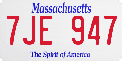 MA license plate 7JE947