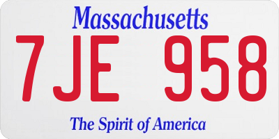 MA license plate 7JE958