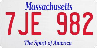 MA license plate 7JE982