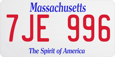 MA license plate 7JE996