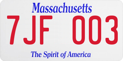 MA license plate 7JF003
