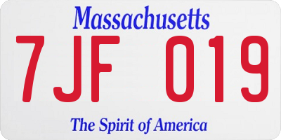 MA license plate 7JF019