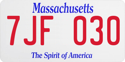 MA license plate 7JF030