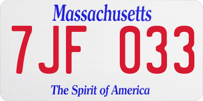 MA license plate 7JF033