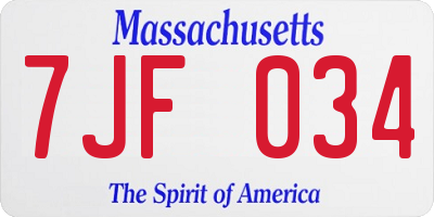 MA license plate 7JF034