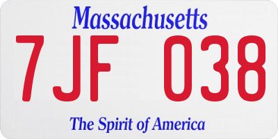 MA license plate 7JF038