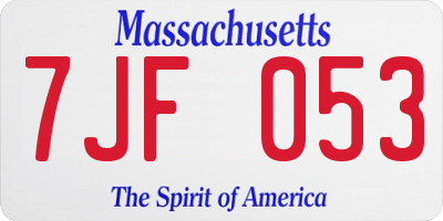 MA license plate 7JF053