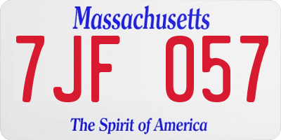 MA license plate 7JF057
