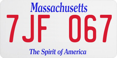 MA license plate 7JF067