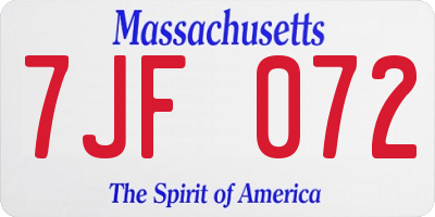 MA license plate 7JF072