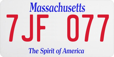 MA license plate 7JF077