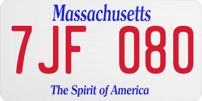 MA license plate 7JF080
