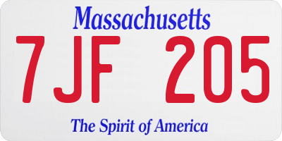 MA license plate 7JF205