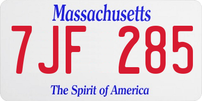 MA license plate 7JF285