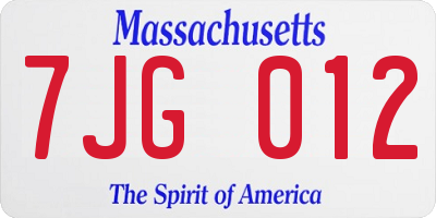MA license plate 7JG012