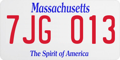 MA license plate 7JG013