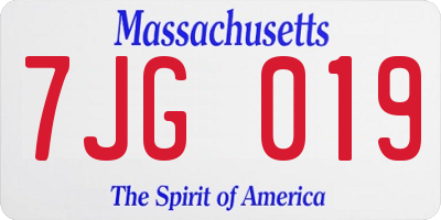 MA license plate 7JG019