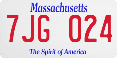 MA license plate 7JG024