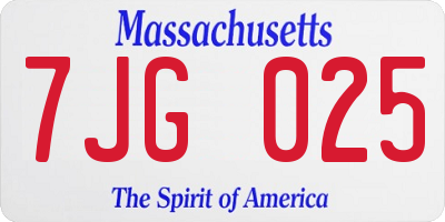 MA license plate 7JG025