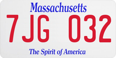 MA license plate 7JG032